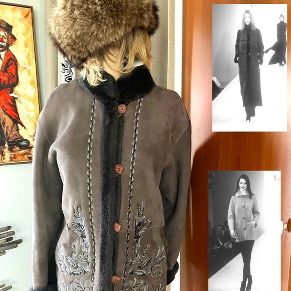 LOUIS DELL OLIO JAW-DROPPING BEAUTIFUL SHEARLING COAT/JACKET TONAL EMBROIDERY